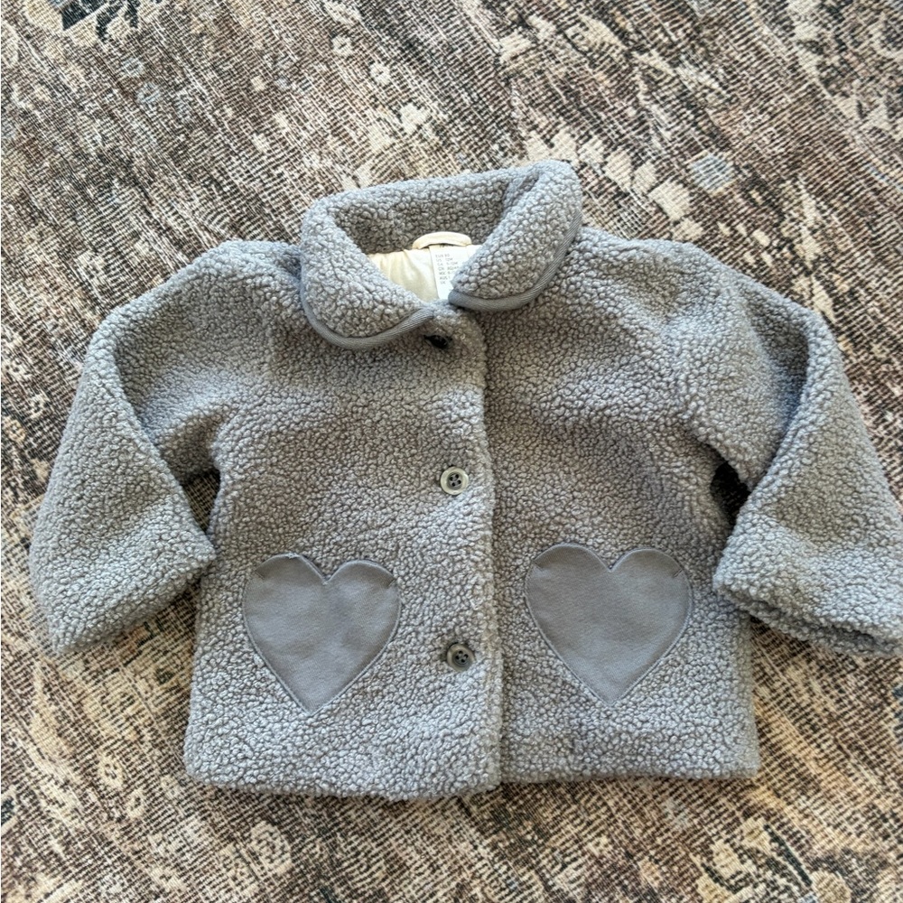 H&M 12 month Sherpa coat with heart pockets